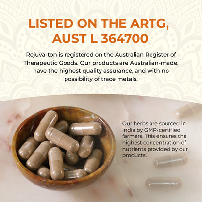 Rejuva-ton High Potency Ashwagandha Blend - 60 Capsules (ARTG Approved)